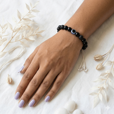 🧿 Original Evil Eye with Black Onyx & Lava Stone Bracelet (Unisex, 8mm) Lab Certified 🧿