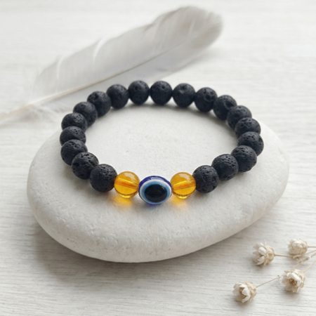 🌋🧿 Original Lava Stone with Evil Eye Protection Bracelet (Unisex, 8mm) |  Lab Certified🧿