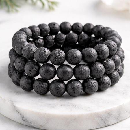 🌋 Original Black Natural Lava Rock Bracelet (Unisex, 8mm) 🌋| Lab Certified
